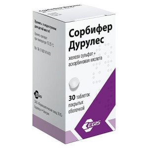 СОРБИФЕР ДУРУЛЕС 320МГ/60МГ. №30 ТАБ. П/О СОРБИФЕР ДУРУЛЕС 320МГ/60МГ. №30 ТАБ. П/О