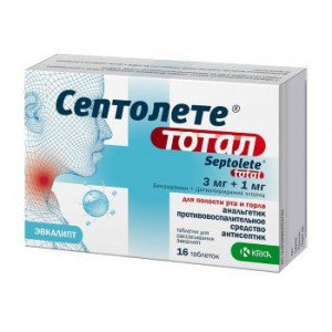 СЕПТОЛЕТЕ ТОТАЛ 3МГ+1МГ. №16 ТАБ. ЭВКАЛИПТ Д/РАСС. /KRKA/ СЕПТОЛЕТЕ ТОТАЛ 3МГ+1МГ. №16 ТАБ. ЭВКАЛИПТ Д/РАСС. /KRKA/