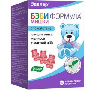 БЭБИ ФОРМУЛА ПАСТИЛКИ МИШКИ СПОКОЙСТВИЕ ГЛИЦИН+МЯТА+МЕЛИССА+ВИТ.В6 №60 ЖЕВ. /ЭВАЛАР/ БЭБИ ФОРМУЛА ПАСТИЛКИ МИШКИ СПОКОЙСТВИЕ ГЛИЦИН+МЯТА+МЕЛИССА+ВИТ.В6 №60 ЖЕВ. /ЭВАЛАР/