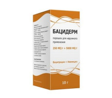 БАЦИДЕРМ 250МЕ/Г.+5000МЕ/Г. 10Г. №1 ПОР. Д/НАРУЖ.ПРИМ. ФЛ.